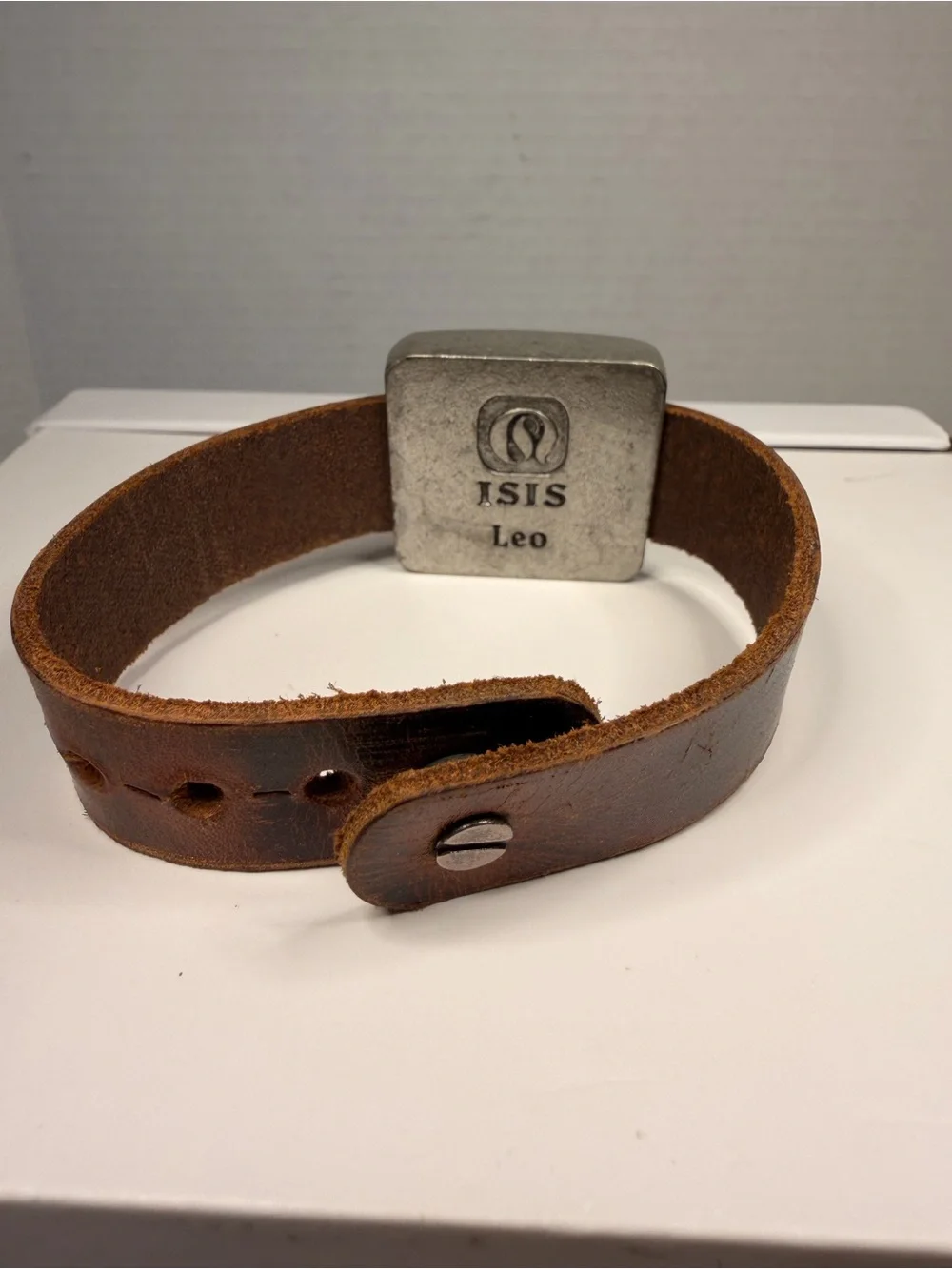 Isis Leo Zodiac Leather Wristband Bracelet with Metal Charm